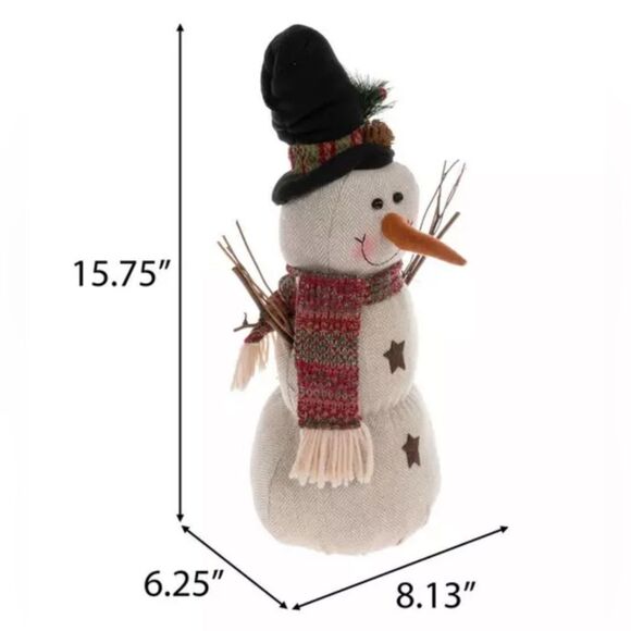 Herringbone Snowman Plush Festive Snowman Decoration with Scarf and Hat - Picture 2 of 4